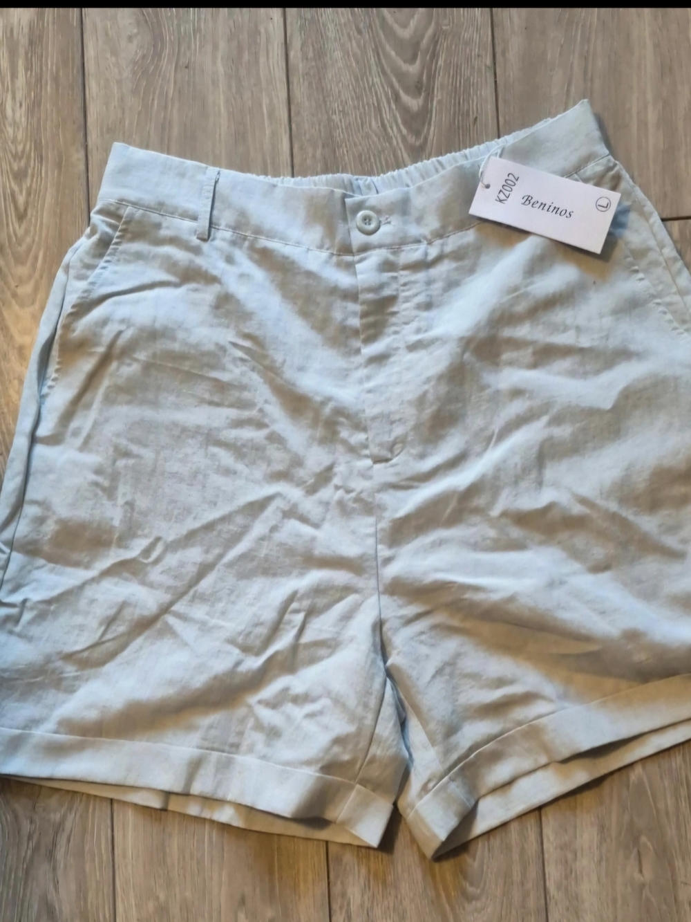 High-Waist Light Blue Linen-Blend Shorts by